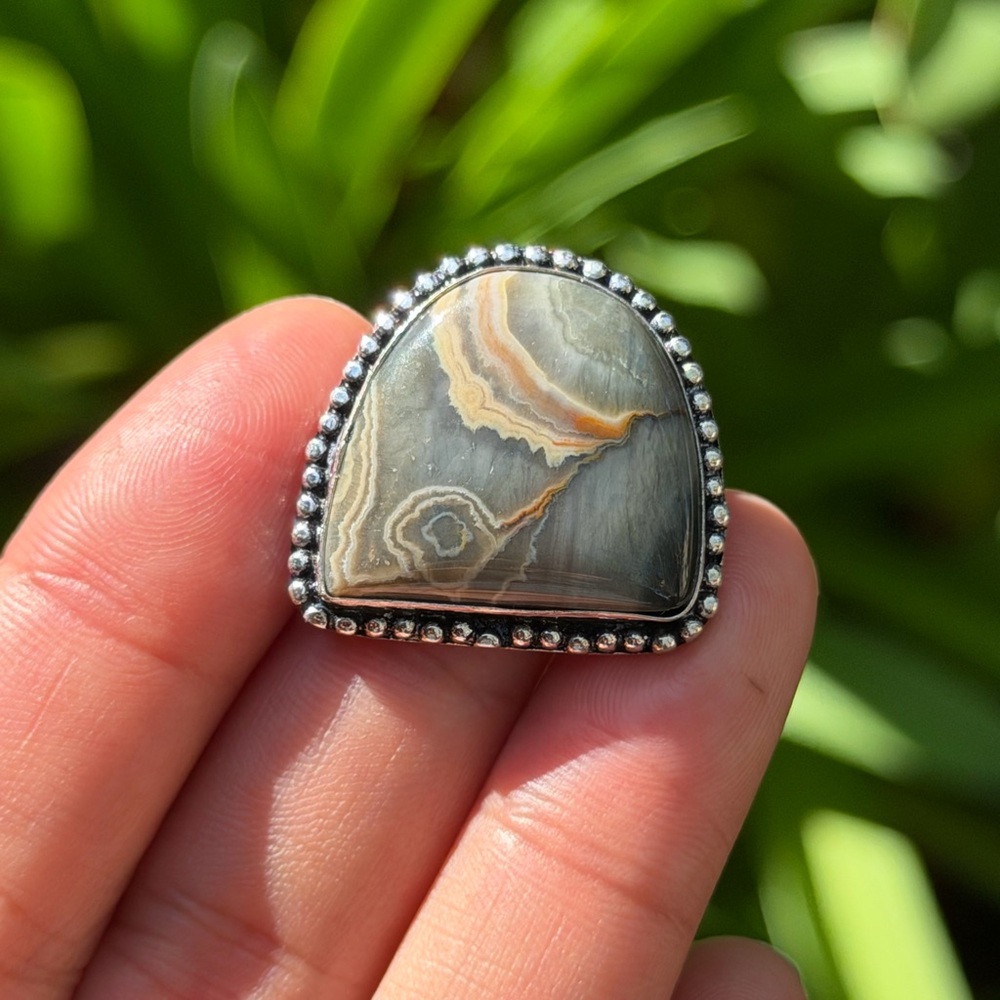Size 7 925 silver plated ocean jasper ring 0499‎